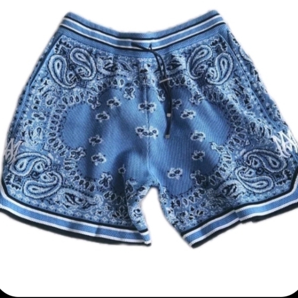 New Amiri Blue & White Bandana Basketball MA Logo Shorts Size XX